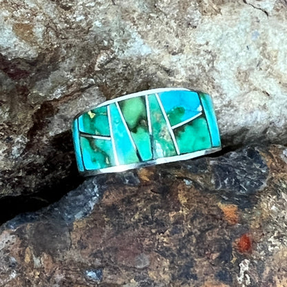 David Rosales Sonoran Gold Turquoise Inlaid Sterling Silver Ring