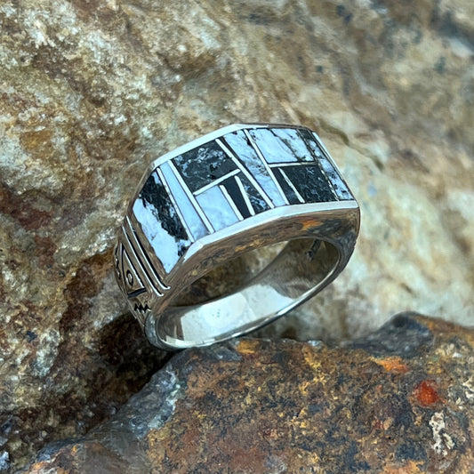 David Rosales White Buffalo Inlaid Sterling Silver Ring