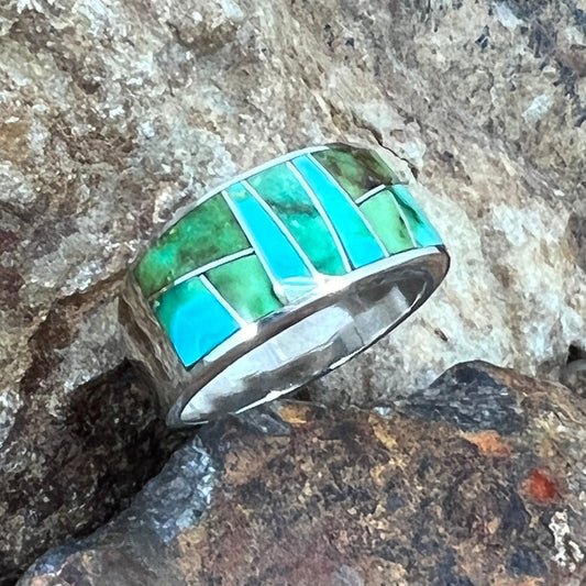 David Rosales Sonoran Gold Turquoise Inlaid Sterling Silver Ring