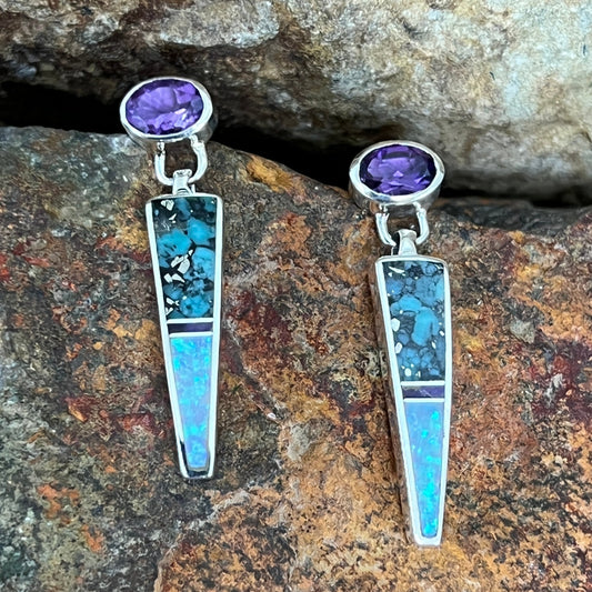 David Rosales Shalako Inlaid Sterling Silver Earrings w/ Amethyst