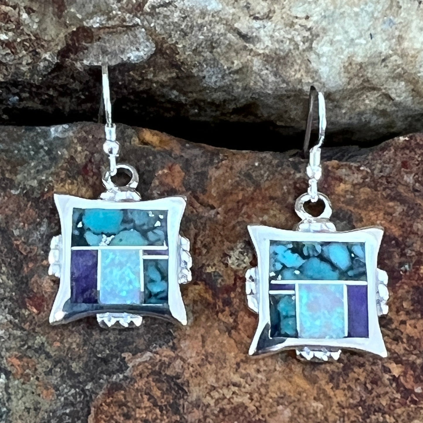 David Rosales Shalako Inlaid Sterling Silver Earrings