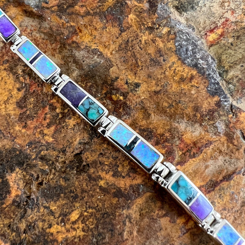 David Rosales Shalako Inlaid Sterling Silver Link Bracelet