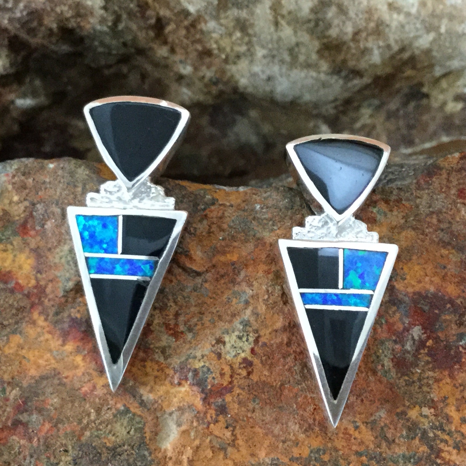 David Rosales Black Beauty Inlaid Sterling Silver Earrings