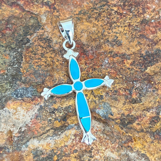 David Rosales Arizona Blue Inlaid Sterling Silver Pendant Cross