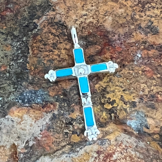 David Rosales Arizona Blue Inlaid Sterling Silver Pendant Cross