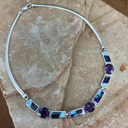 David Rosales Shalako Inlaid Sterling Silver Necklace w/ Amethyst