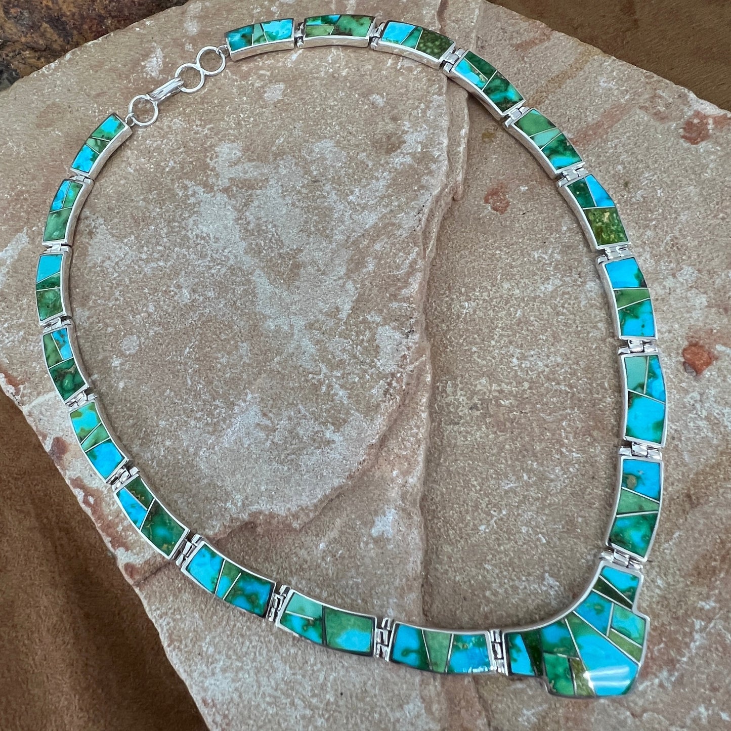 David Rosales Sonoran Gold Turquoise Inlaid Sterling Silver Necklace