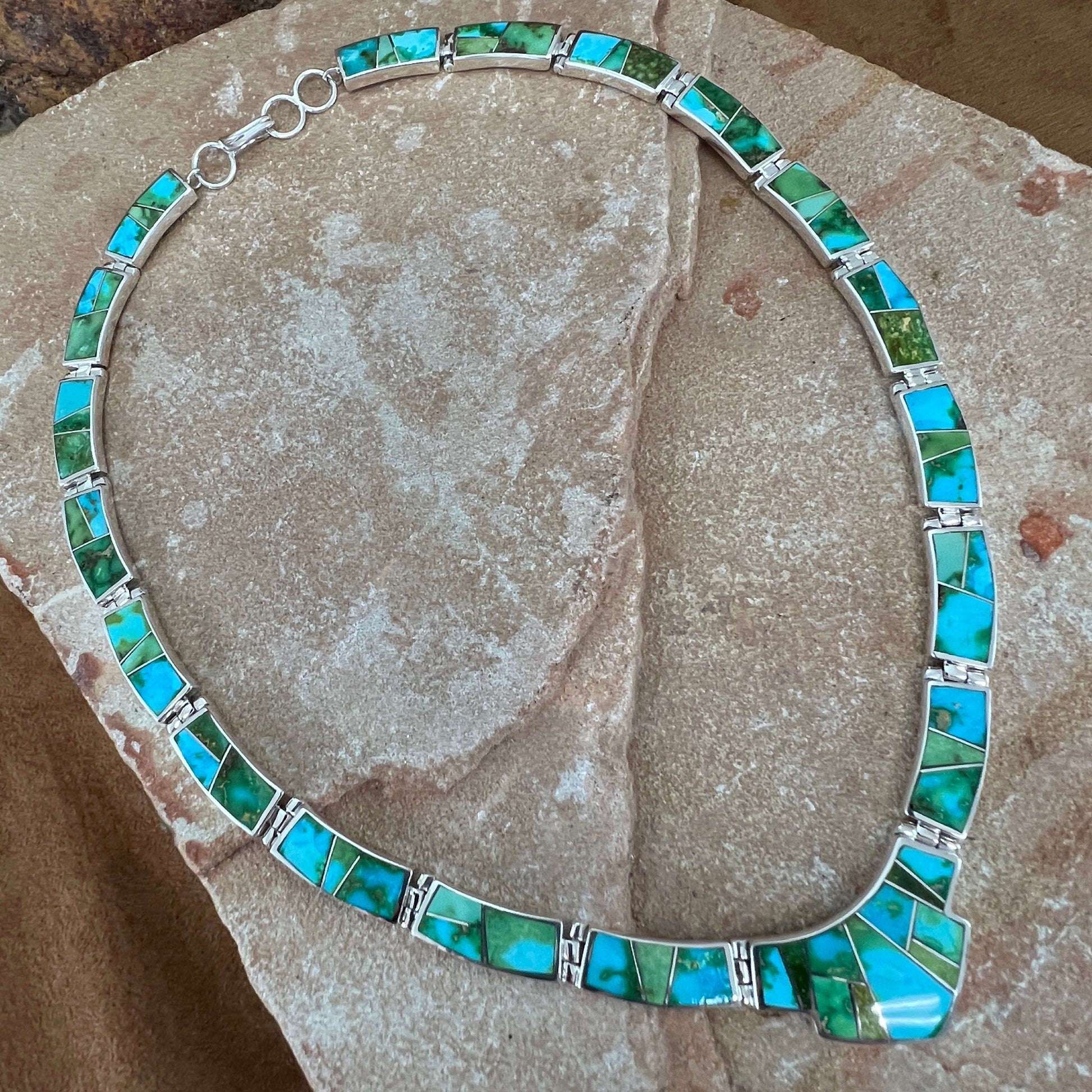 David Rosales Sonoran Gold Turquoise Inlaid Sterling Silver Necklace