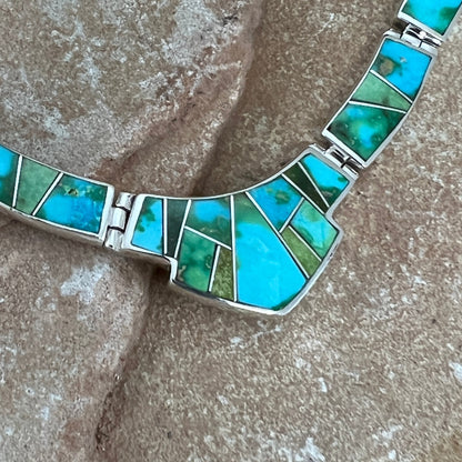 David Rosales Sonoran Gold Turquoise Inlaid Sterling Silver Necklace