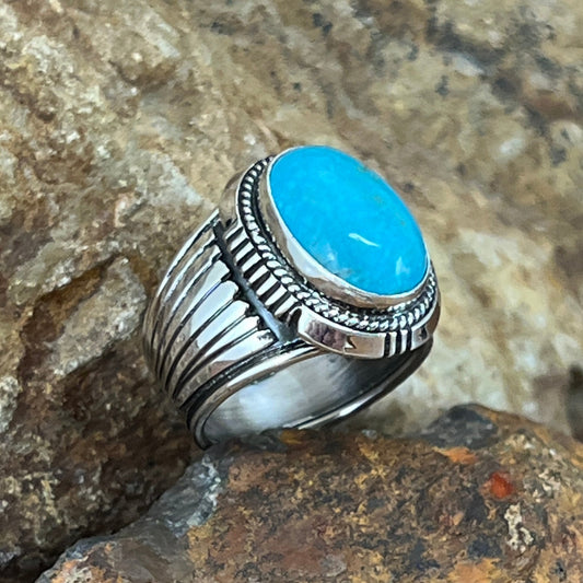 Kingman Turquoise Sterling Silver Ring by Wil Denetdale -- Size 11