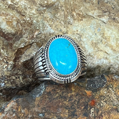 Kingman Turquoise Sterling Silver Ring by Wil Denetdale -- Size 11