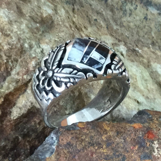 David Rosales White Buffalo Inlaid Sterling Silver Ring