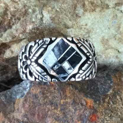 David Rosales White Buffalo Inlaid Sterling Silver Ring