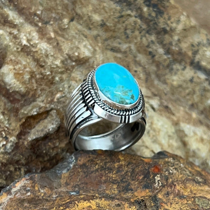 Kingman Turquoise Sterling Silver Ring by Wil Denetdale -- Size 10.5