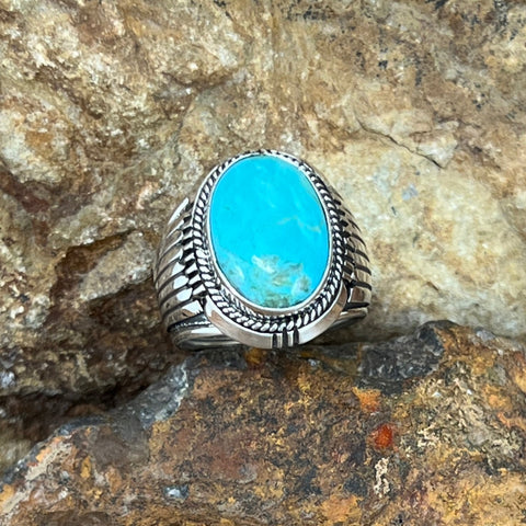 Kingman Turquoise Sterling Silver Ring by Wil Denetdale -- Size 10.5