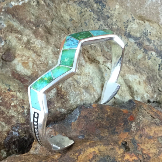 David Rosales Sonoran Gold Turquoise Inlaid Sterling Silver Bracelet