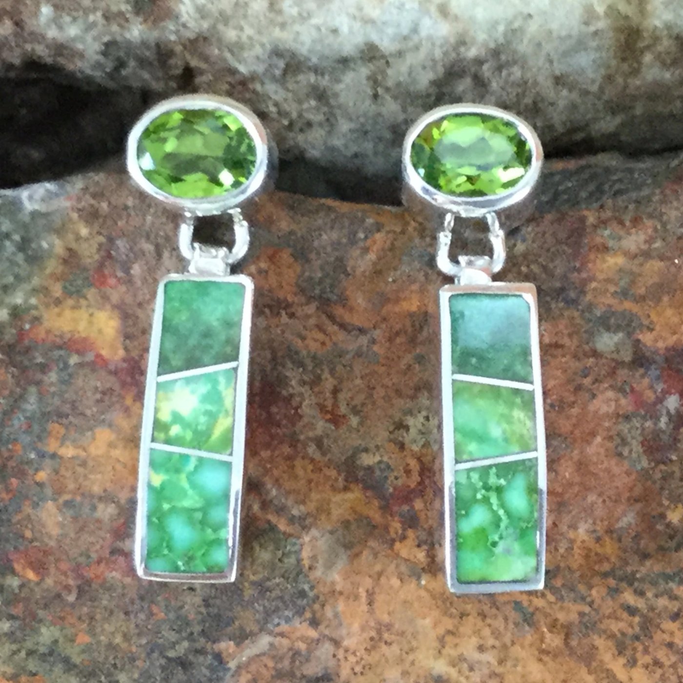 David Rosales Sonoran Gold Inlaid Sterling Silver Earrings w Peridot