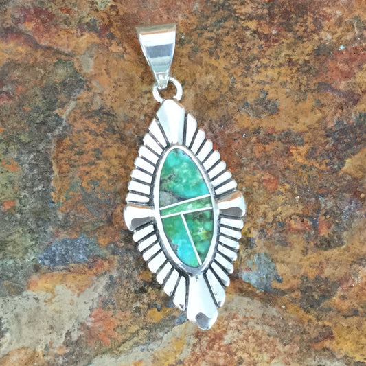 David Rosales Sonoran Gold Turquoise Inlaid Sterling Silver Pendant