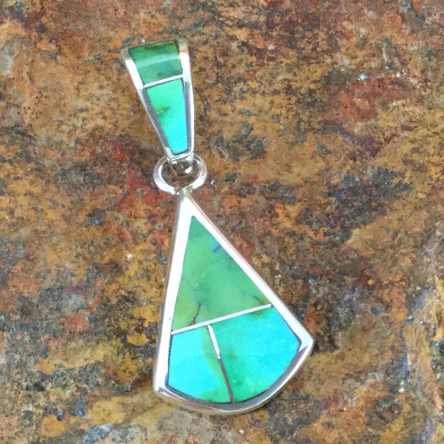 David Rosales Sonoran Gold Turquoise Inlaid Sterling Silver Pendant