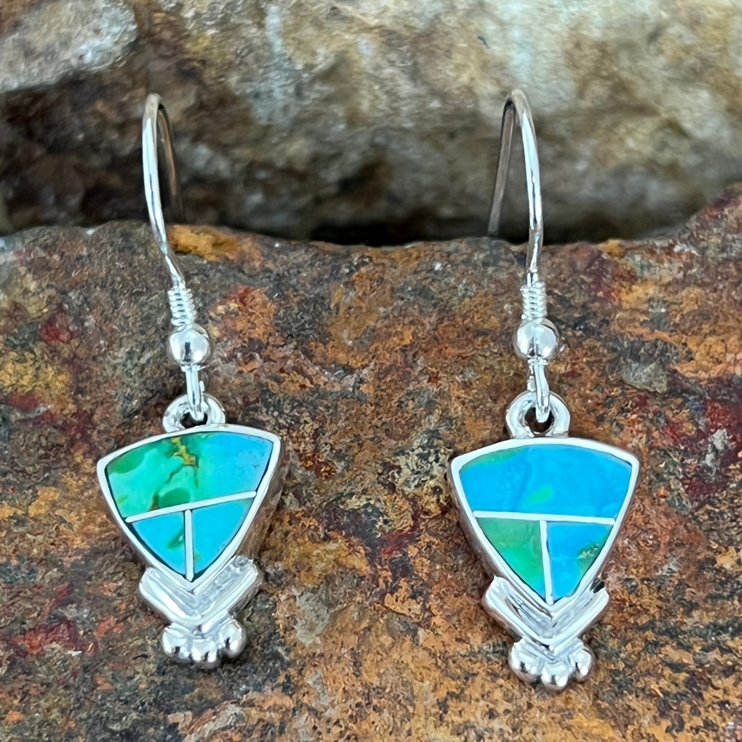 David Rosales Sonoran Gold Turquoise Inlaid Sterling Silver Earrings