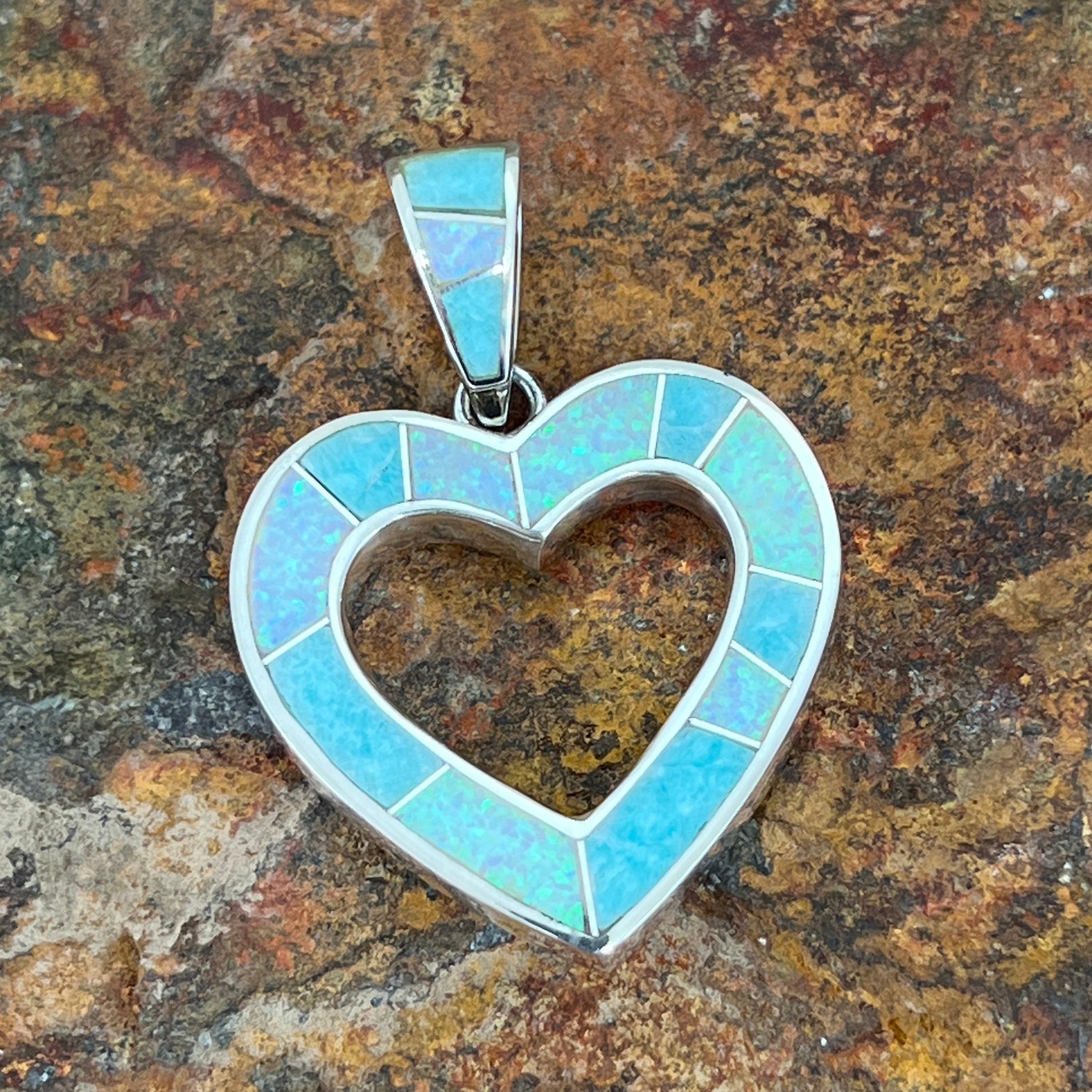 David Rosales Amazing Light Inlaid Sterling Silver Pendant Heart