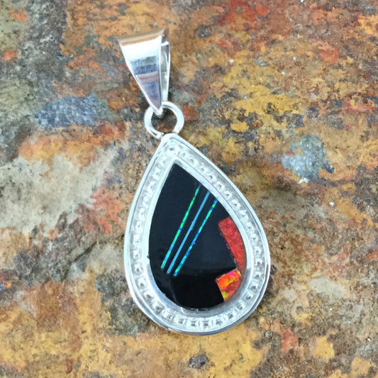 David Rosales Red Moon Inlaid Sterling Silver Pendant