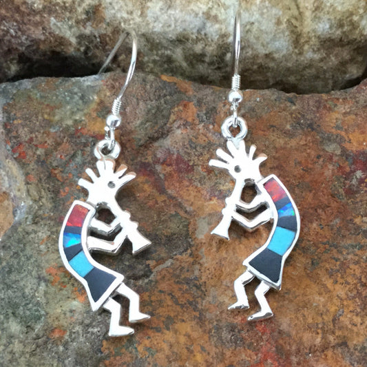 David Rosales Red Moon Inlaid Sterling Silver Earrings Kokopelli