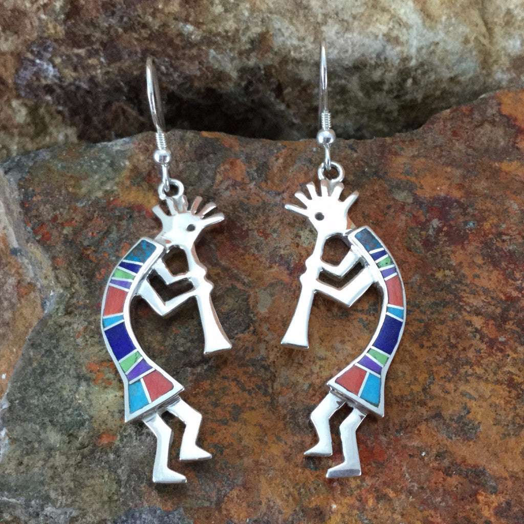 David Rosales Indian Summer Inlaid Sterling Silver Earrings Kokopelli