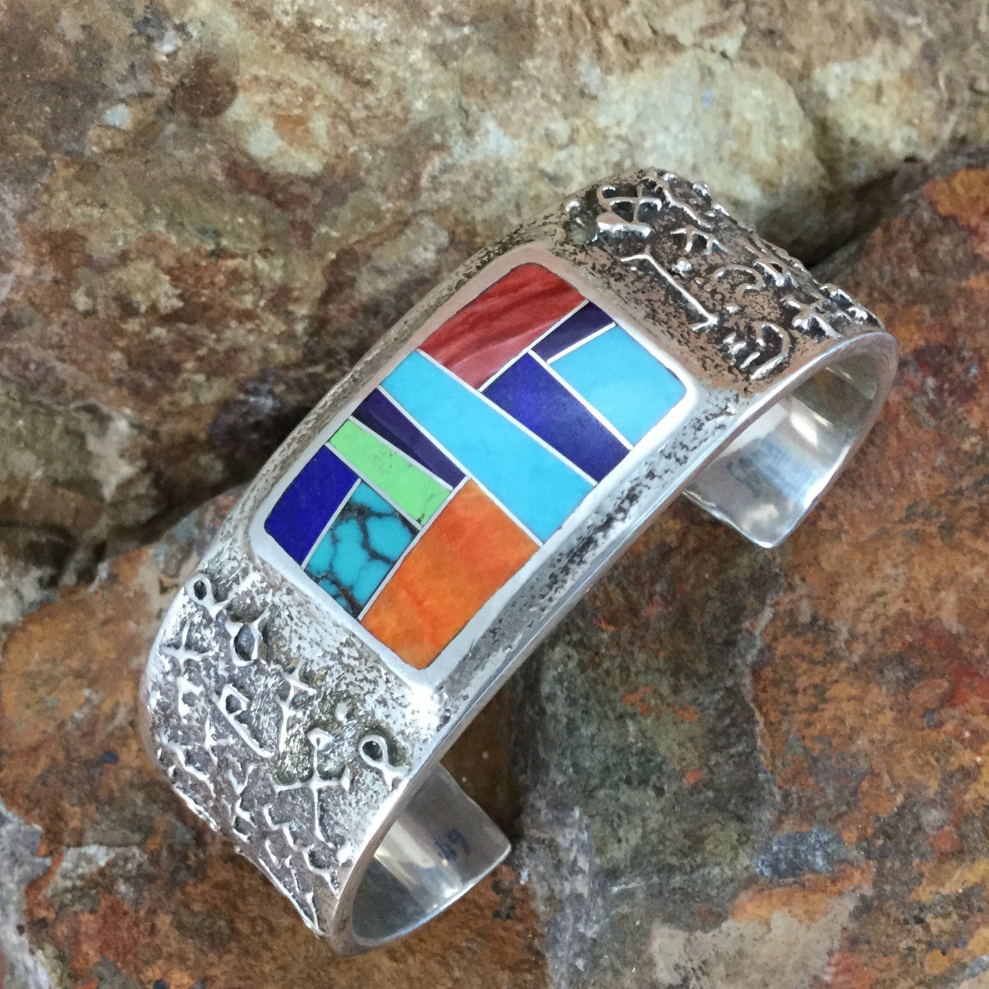 David Rosales Indian Summer Inlaid Sterling Silver Bracelet