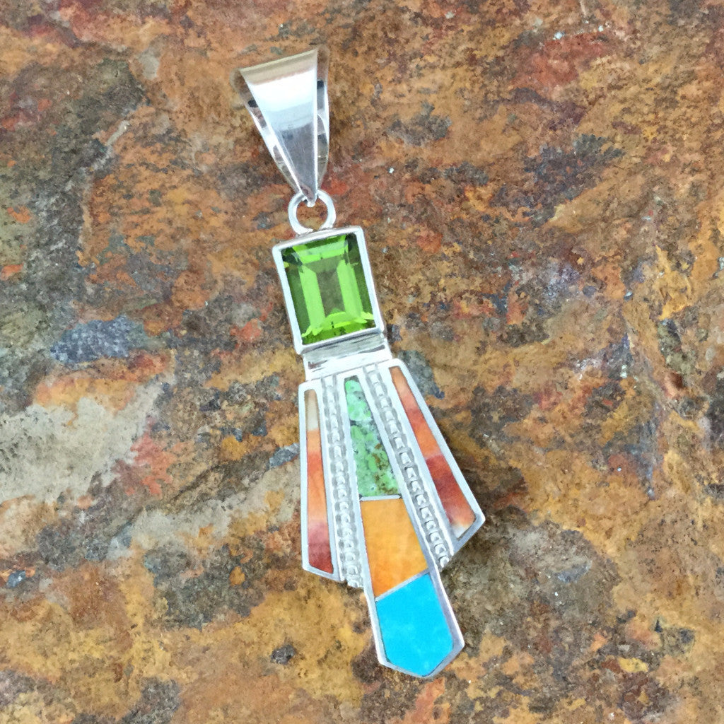 David Rosales Sunrise Inlaid Sterling Silver Pendant w/ Peridot