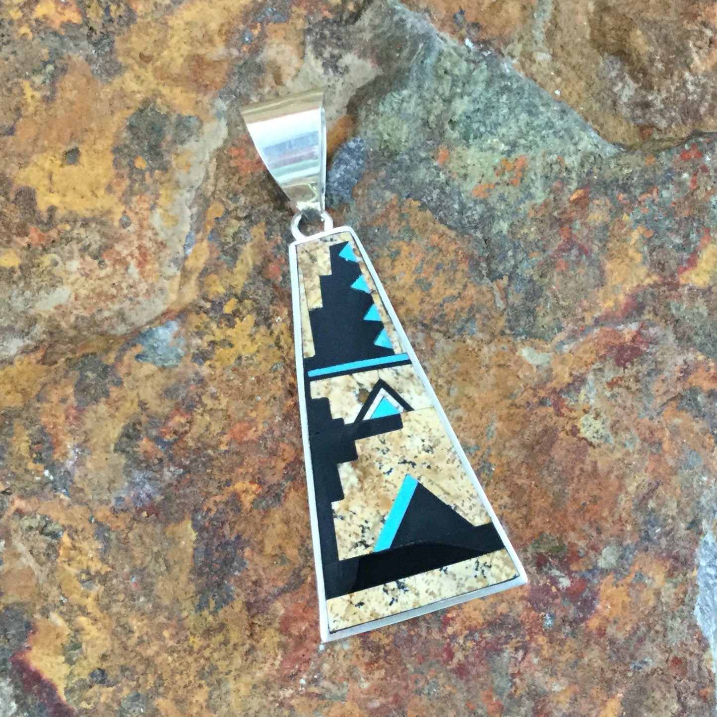 David Rosales Turquoise Creek Inlaid Sterling Silver Pendant