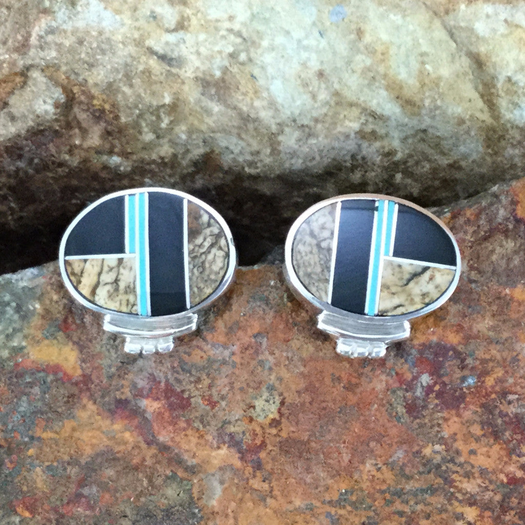 David Rosales Turquoise Creek Inlaid Sterling Silver Earrings