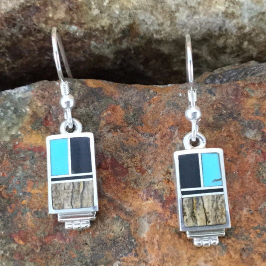 David Rosales Turquoise Creek Inlaid Sterling Silver Earrings