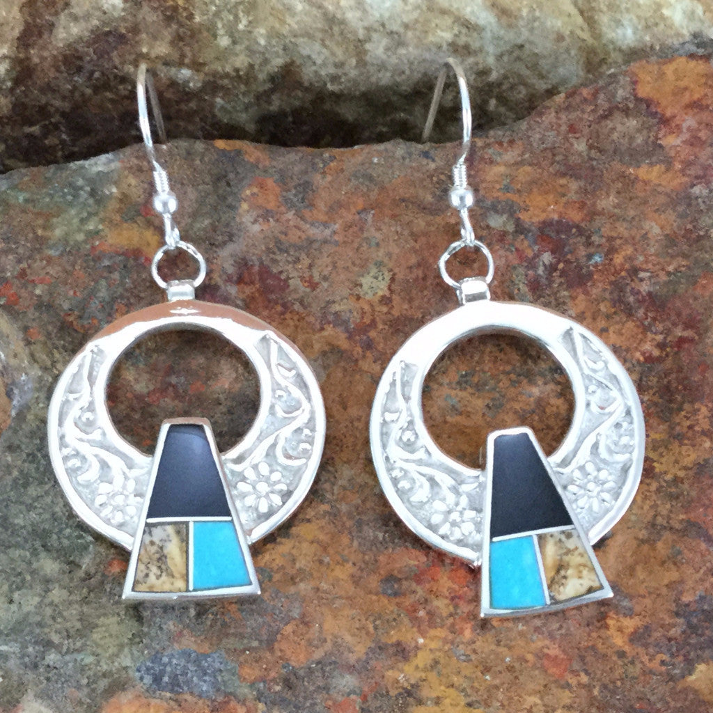 David Rosales Turquoise Creek Inlaid Sterling Silver Earrings