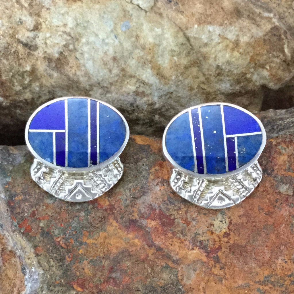 David Rosales Blue Water Inlaid Sterling Silver Earrings