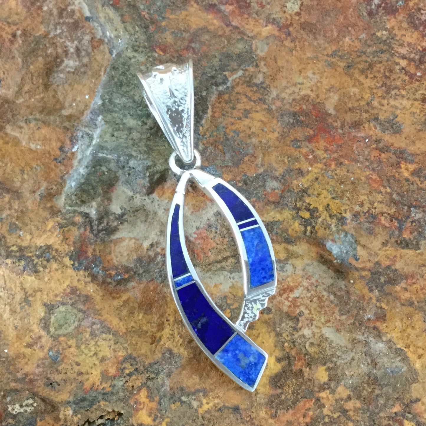 David Rosales Blue Water Inlaid Sterling Silver Pendant