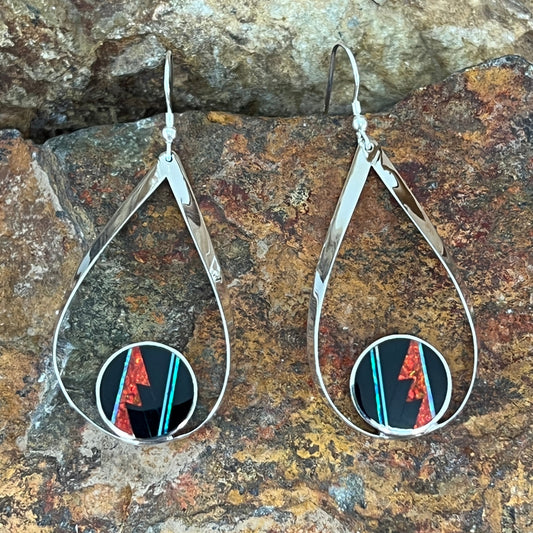 David Rosales Red Moon Fancy Inlaid Sterling Silver Earrings