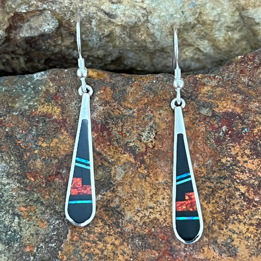 David Rosales Red Moon Fancy Inlaid Sterling Silver Earrings