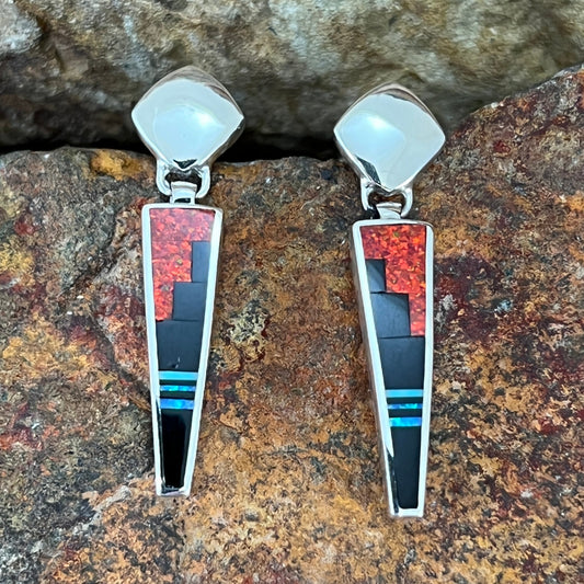 David Rosales Red Moon Inlaid Sterling Silver Earrings