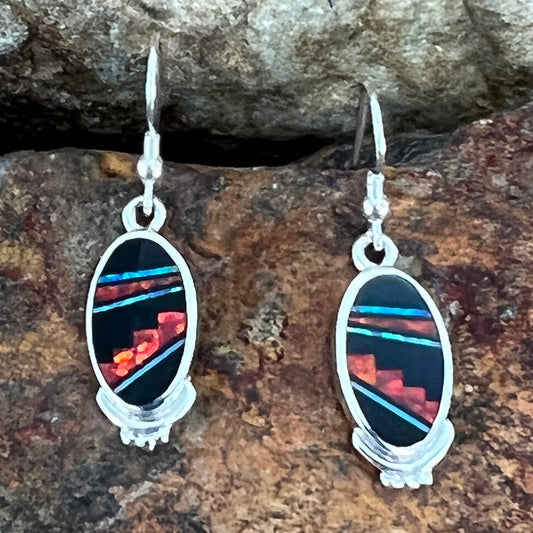 David Rosales Red Moon Inlaid Sterling Silver Earrings