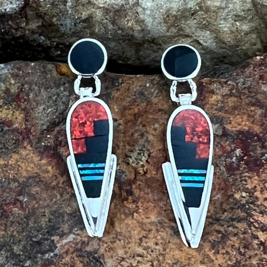 David Rosales Red Moon Fancy Inlaid Sterling Silver Earrings