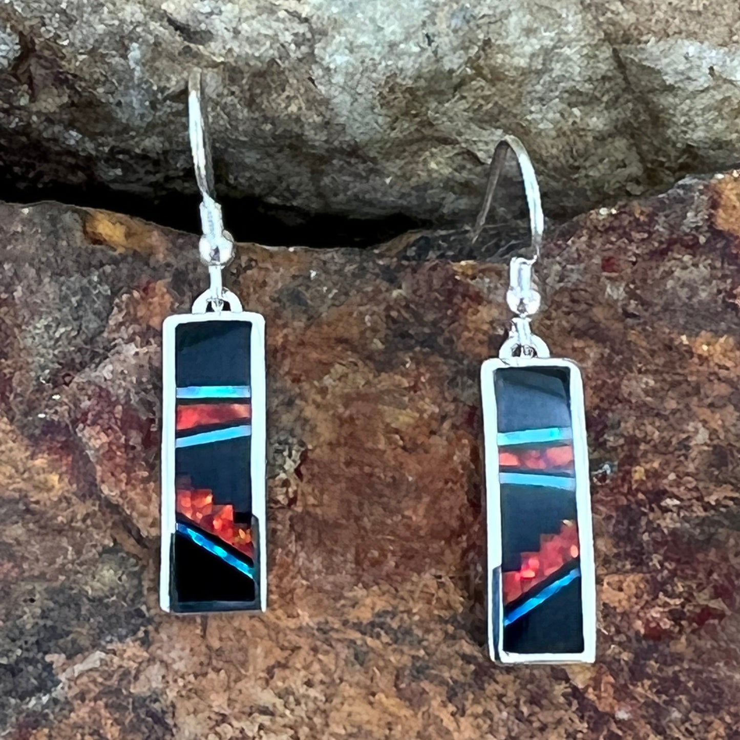 David Rosales Red Moon Fancy Inlaid Sterling Silver Earrings