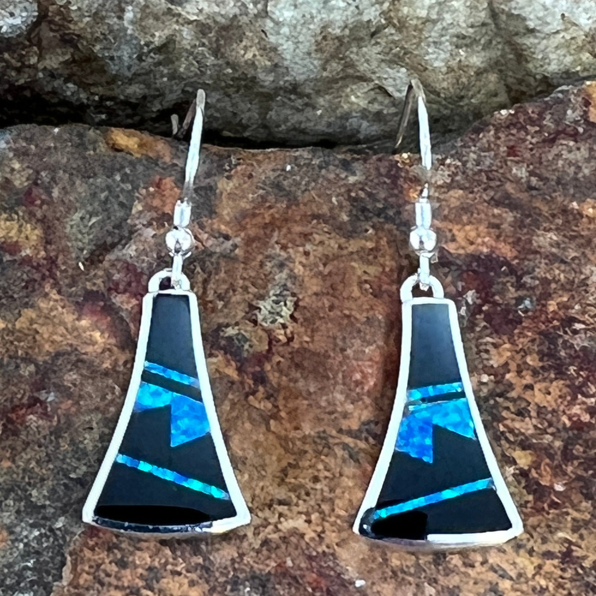 David Rosales Black Beauty Fancy Inlaid Sterling Silver Earrings