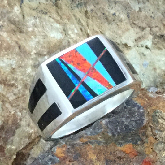 David Rosales Red Moon Inlaid Sterling Silver Ring