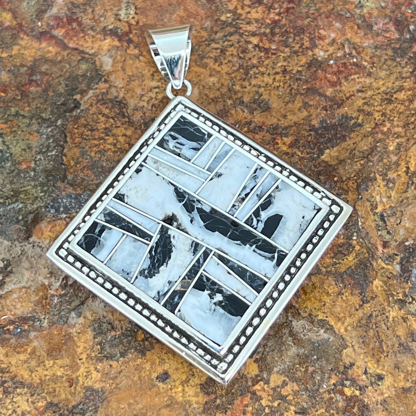 David Rosales White Buffalo Inlaid Sterling Silver Pendant