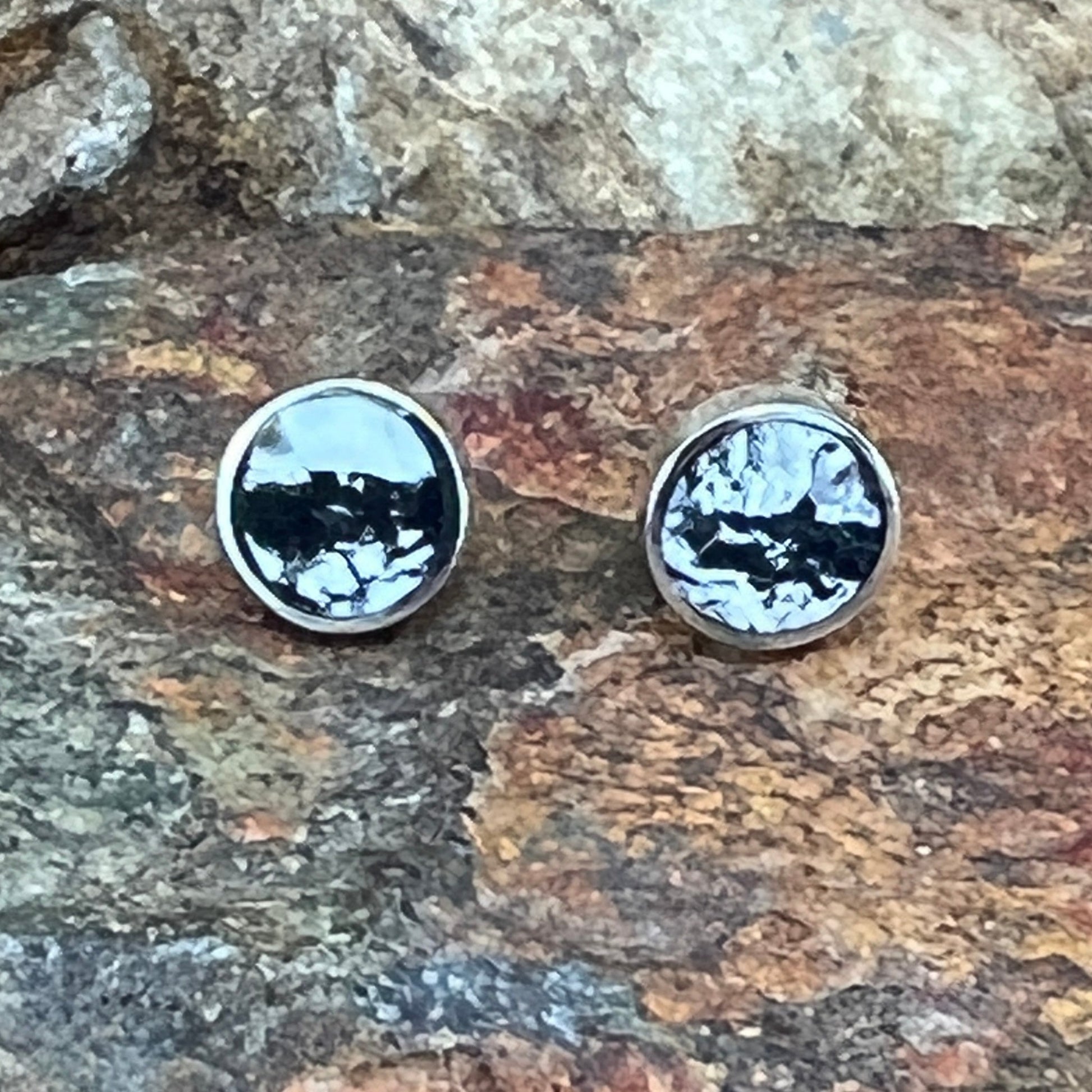 David Rosales White Buffalo Inlaid Sterling Silver Earrings