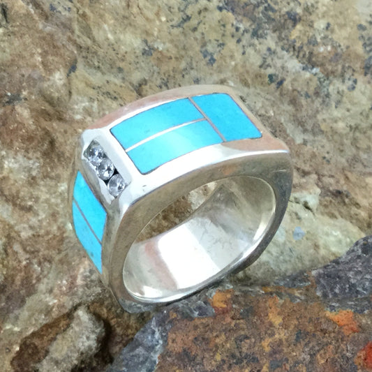 David Rosales Arizona Blue Inlaid Sterling Silver Ring