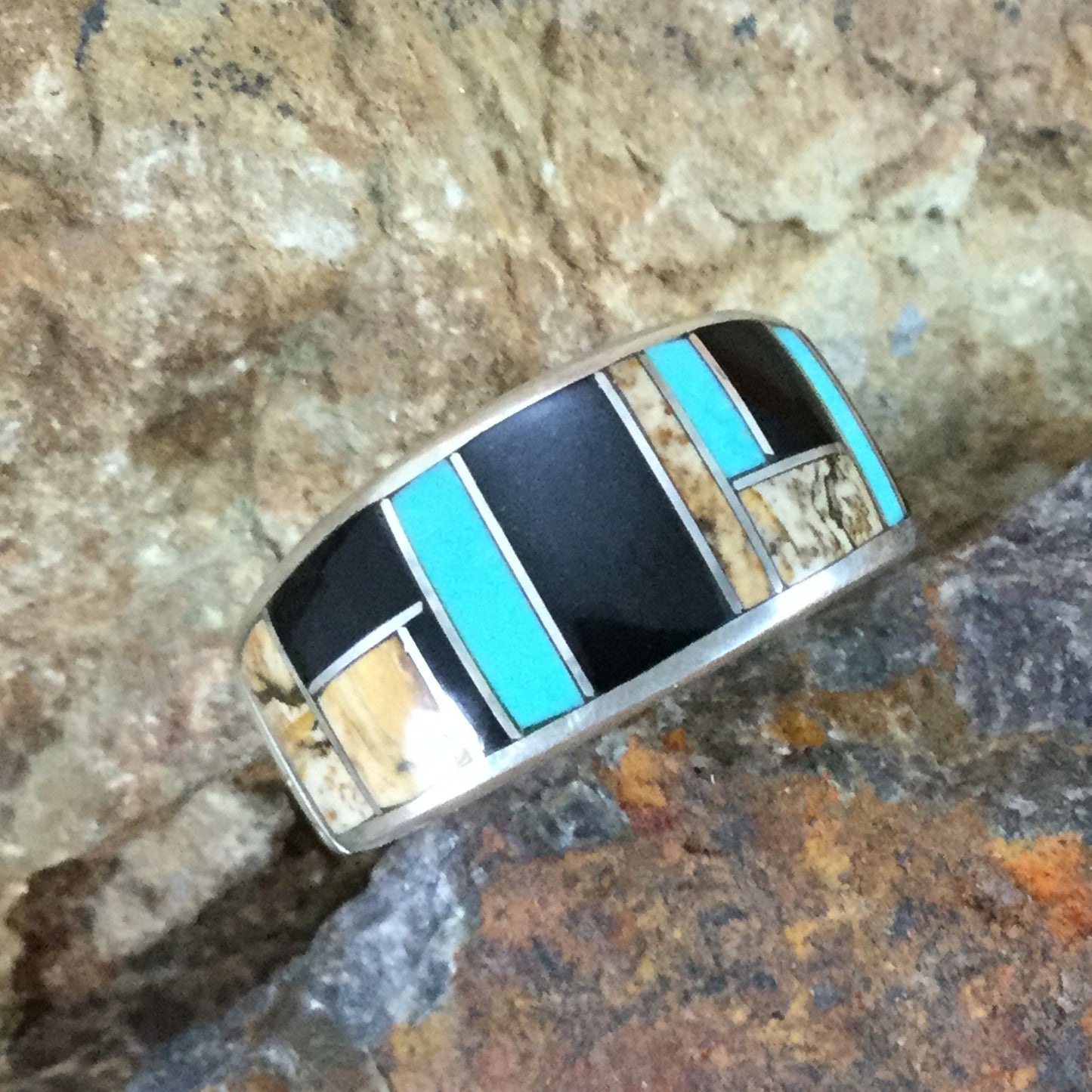 David Rosales Turquoise Creek Inlaid Sterling Silver Ring