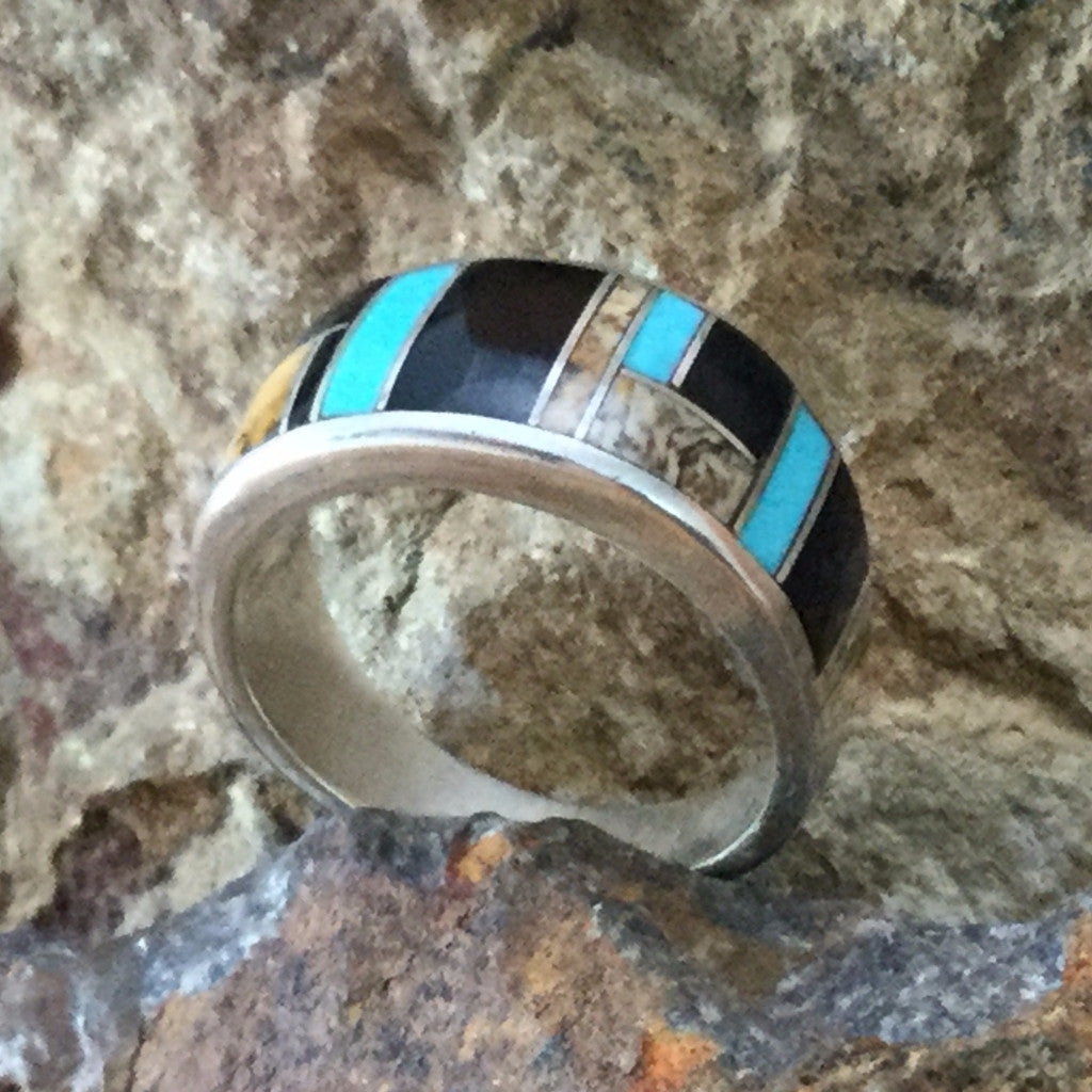 David Rosales Turquoise Creek Inlaid Sterling Silver Ring