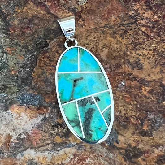 David Rosales Sonoran Gold Turquoise Inlaid Sterling Silver Pendant